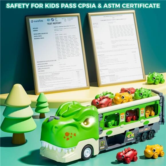 Dinosaur Truck Toys for 2 3 4 5 6 7 Year Boy Toddler, Foldable Track & 2 Player - Picture 6 of 7